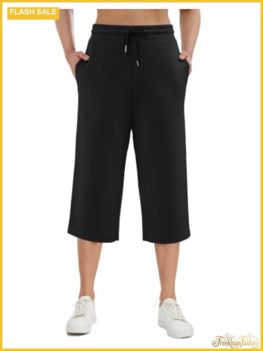 Wide Leg Scuba Knit Sweatpants Capri Yoga Pants High Waist 20" Inseam